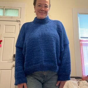 Hand knit Wool Pullover Sweater - cobalt blue!